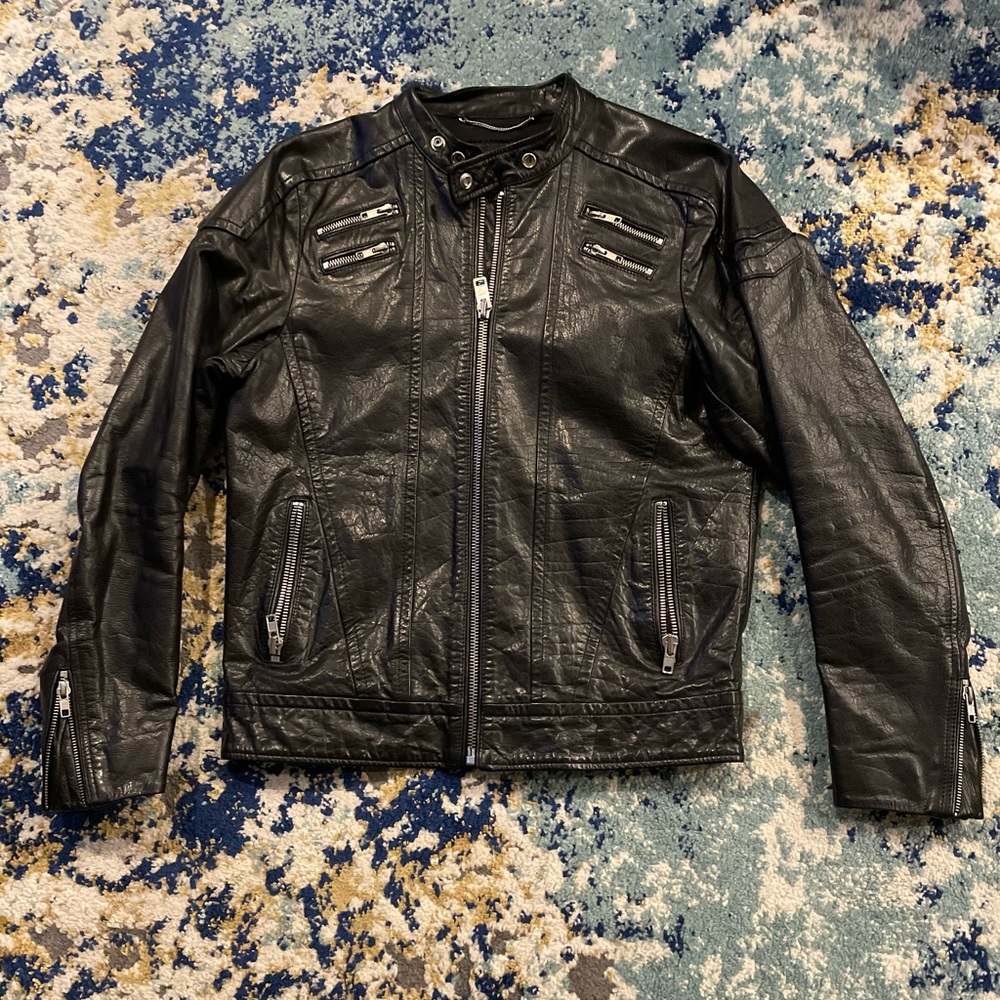 Small, Leather Jacket, Black, true to size. Pristine condition